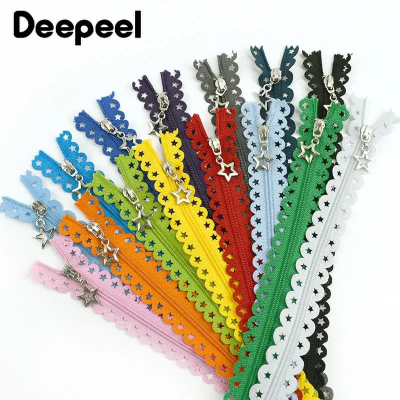 10Pcs 3# 25cm Nylon Zipper Close-End Star Zip Pull Decorative Colored Zippers Repair Bag Purse Clothes Crafts Sewing Accessories