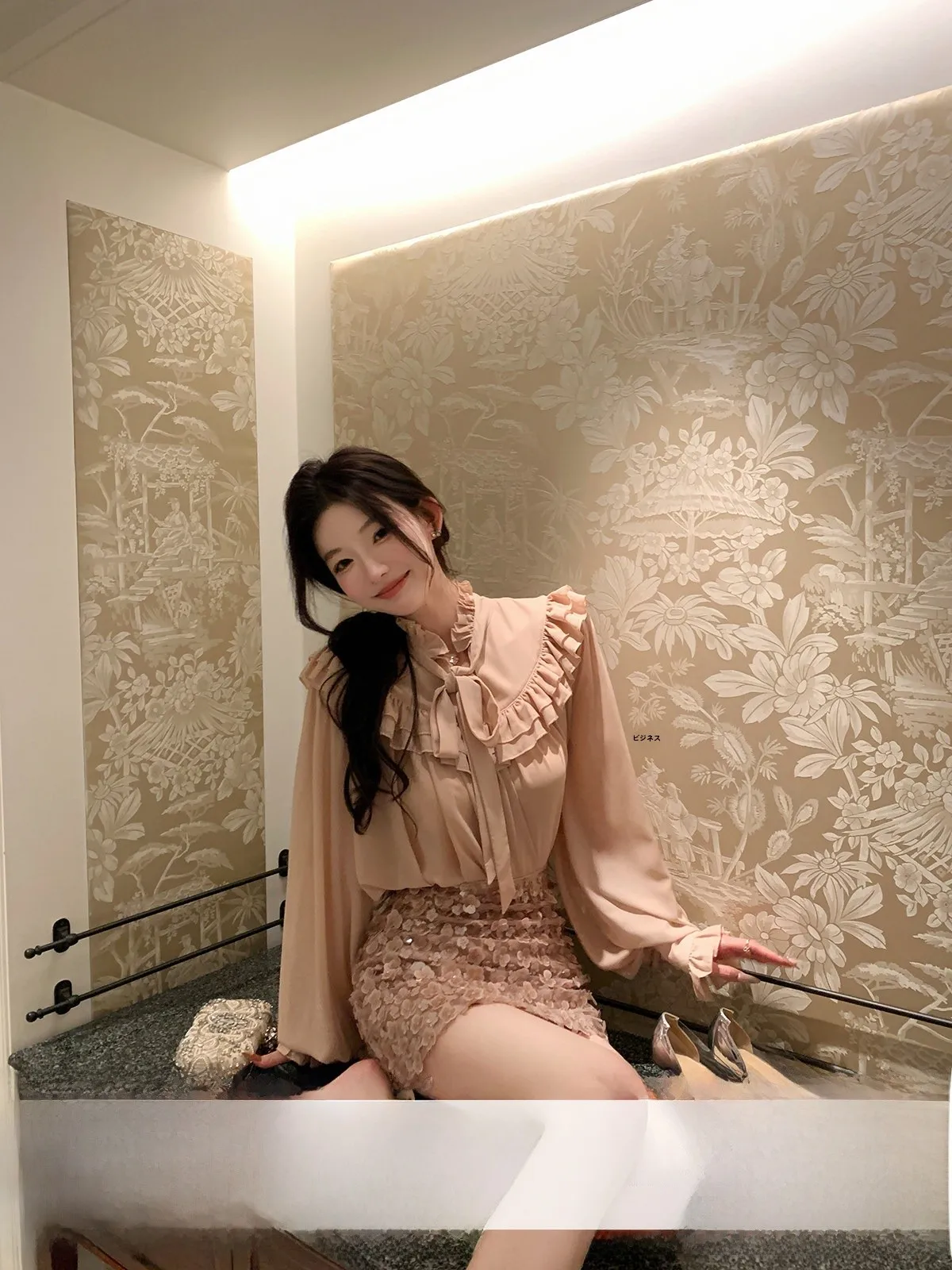 

YOLI Romantic Lotus Pink Chiffon irt Женская нежная свободная универсальная блузка из шифона с длинными рукавами из полиэфирного волокна