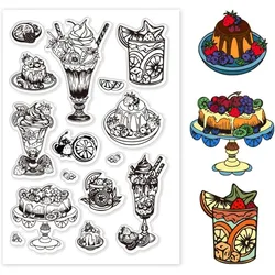 Dessert Clear Stamps for Card Making, Clear Silicone Stamp Drinks Transparent Craft Seal Stamp Food Rubber Stamp