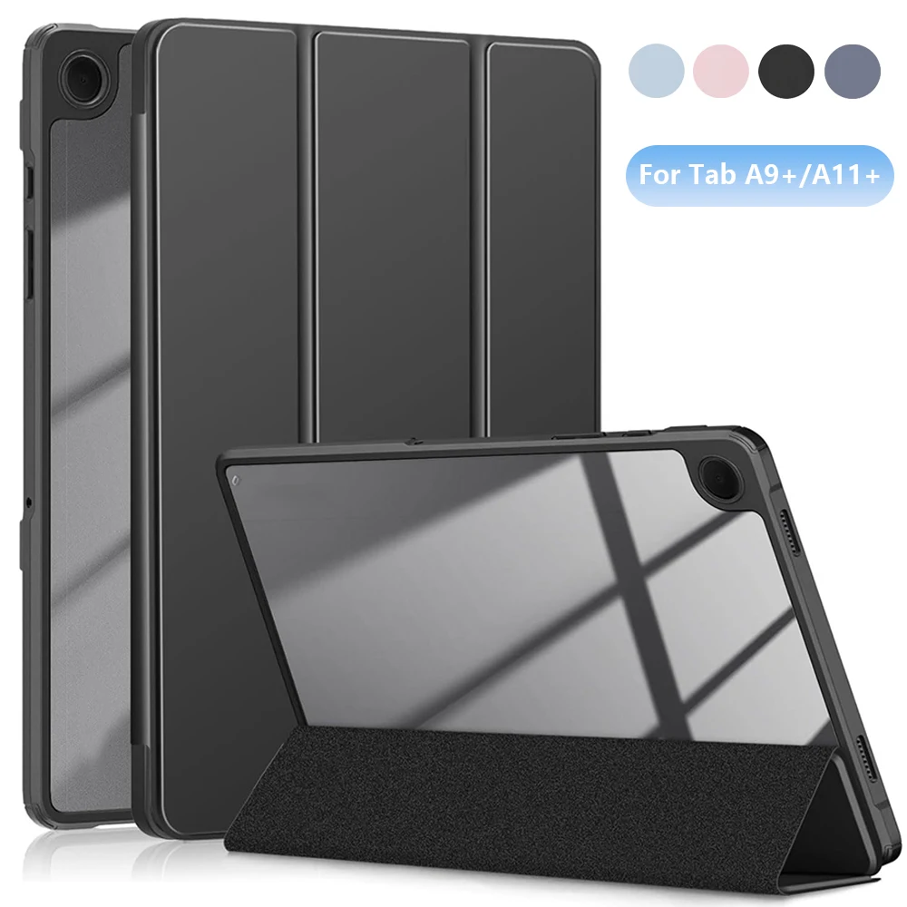 Einfarbige Acryl-Schutzhülle für Samsung Tab A9+ / A11+ Smart Folio, stoßfeste Tablet-Schutzhülle mit harter Acryl-Rückseite