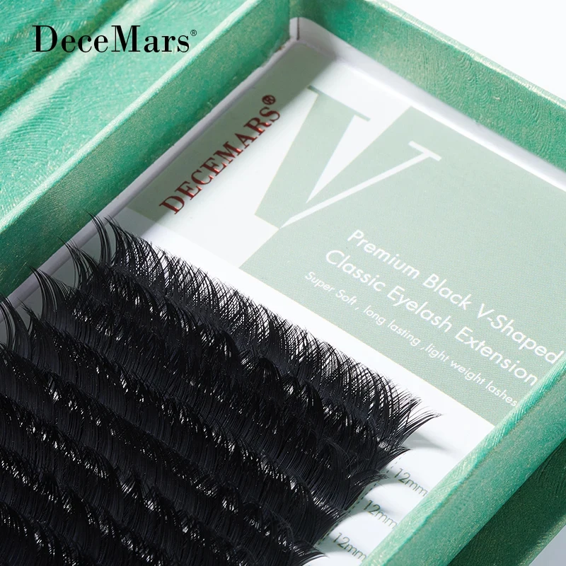 DeceMars V-Shaped Eyelash Extension（12lines/tray）Premade Fans Natural Volume
