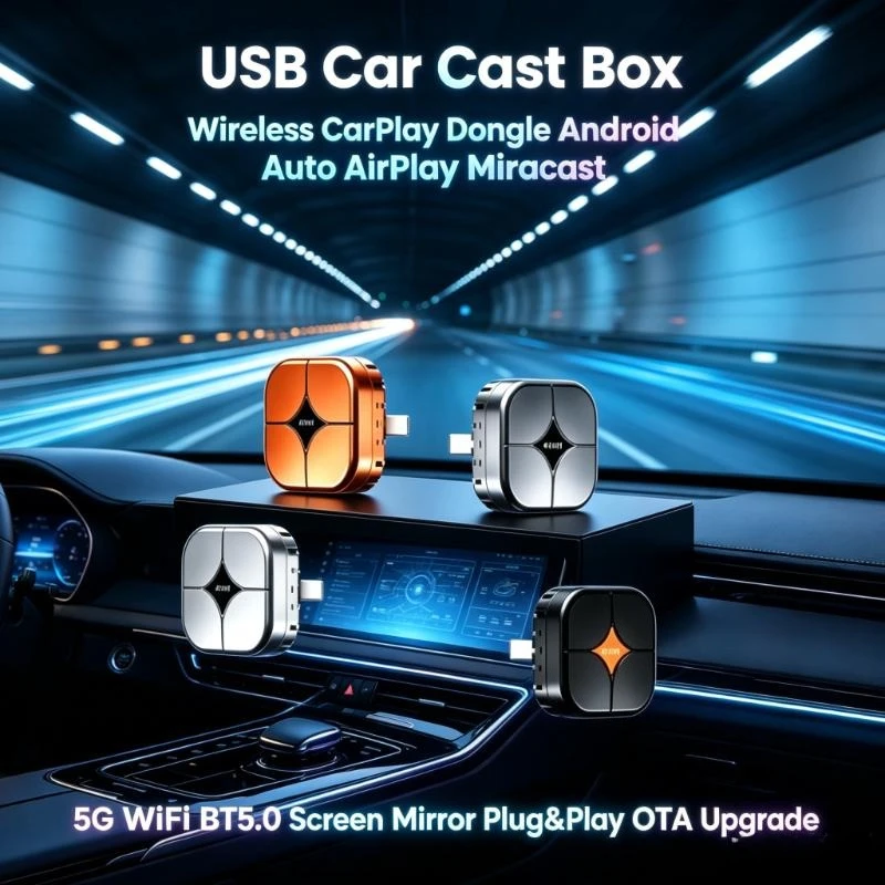 4 in 1 Wireless CarPlay Dongle Android Auto AirPlay Miracast 5G WiFi BT5.0 Plug&Play USB Smart Car Cast Box OTA Upgrade