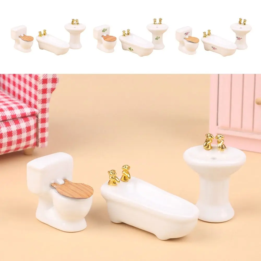 1:24 Scale Dollhouse Bathroom Model Ceramics Toys Furniture Miniature Bathroom Toys Scenery Layout Gift Doll House Accessories