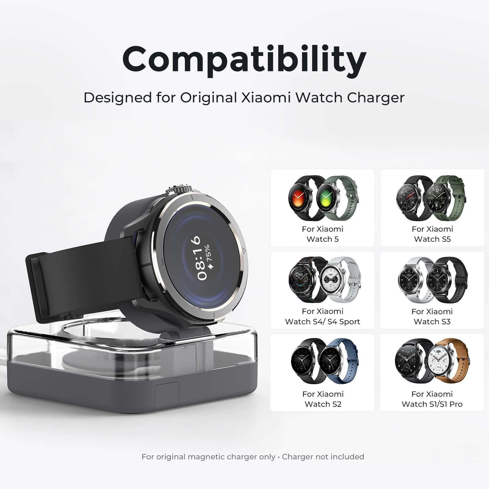 3in1 Charger Holder for Xiaomi Watch 5 S5 S4 S4 Sport S3 S2 S1 Pro Magnetic Charging Stand Storage Box Travel Organizer