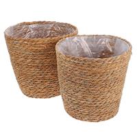 2Pcs Seagrass Pot Cover Seagrass Basket Woven Plant Basket Home Storage Decorative ganizer Retro Supplies