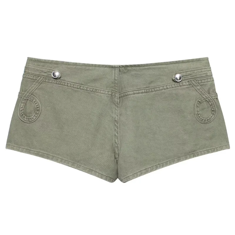 ANJY Summer New Women Trendy Fashion Sexy Low-waist Buttoned Design Shorts Washed Vintage Sheath Slimming Niche Hot Pants A24831