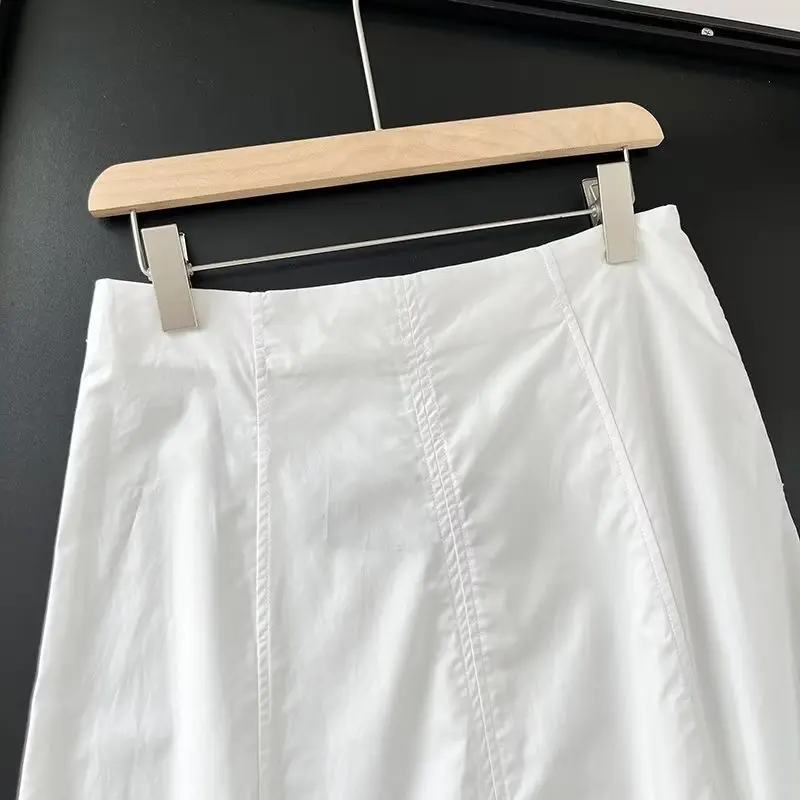 Jenny&Dave Elegant Ladies Commuter Fashion Casual Midi Skirt Women French Vintage White High Waist Stitching A-line Skirt