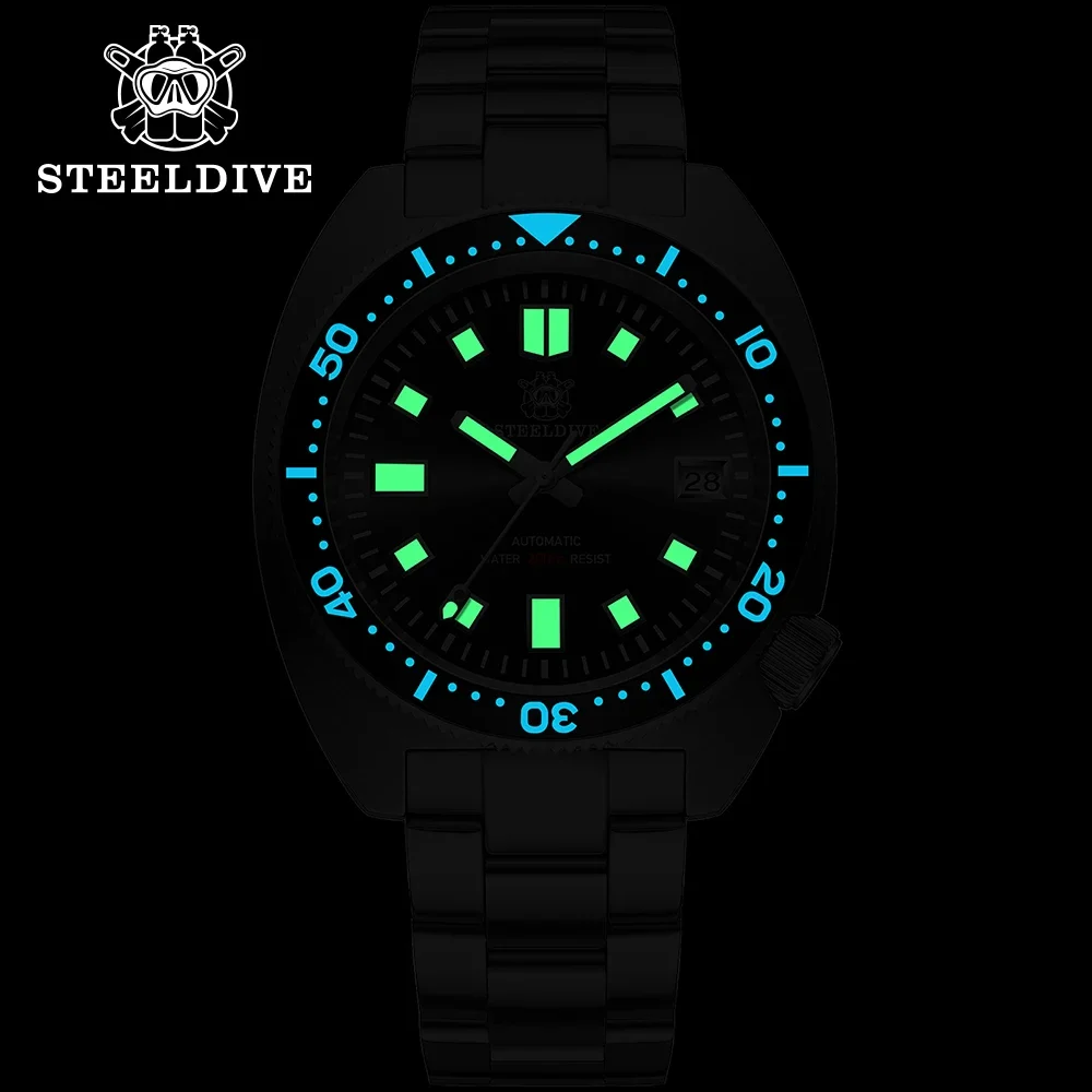 STEELDIVE 42mm Slim Abalone Men's Diving Mechanical Wristwatch SD1977 Flat Sapphire Glass NH35 Movement 200M Waterproof Watch