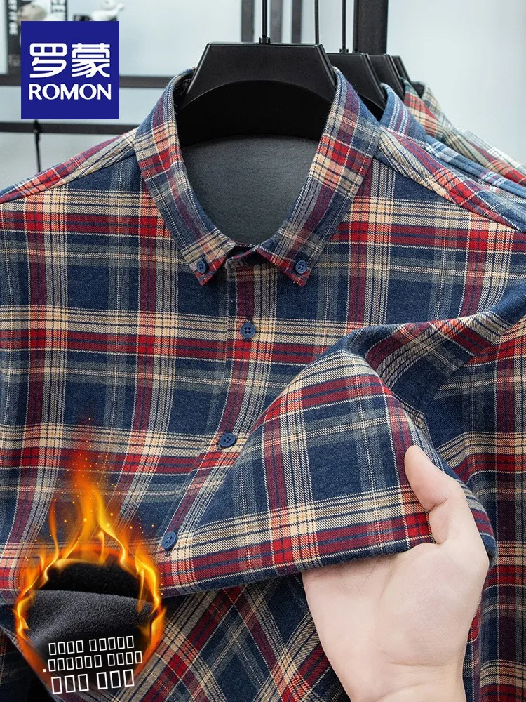 

Thiened One-Piece Velvet Long Sve Plaid Fce-Lined Men's irt Warm Busin Casual Cotton irt for Autumn Winter