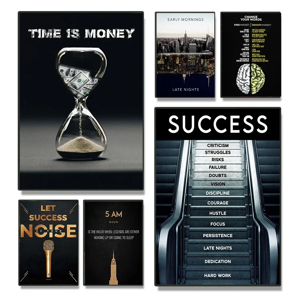 Time is Money Motivational Canvas Art  Success Steps Modern Wall Decor  Inspirational Posters  Prints for Room Decoration