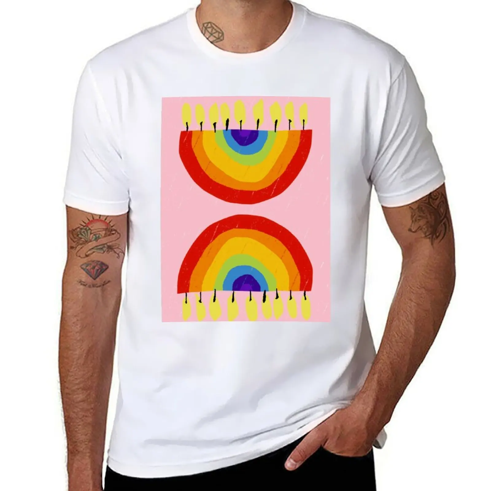 

Rainbow Chanukiah Light Pink T-Shirt t shirt for man man t shirt summer T-Shirt