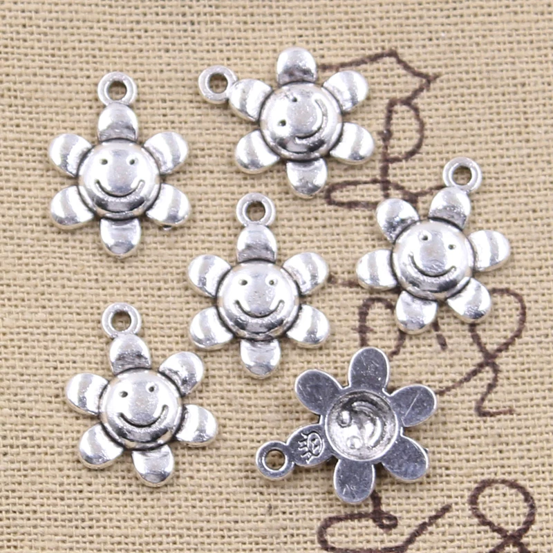 30pcs Charms Smiling Sunflower Flower 18x13mm Antique Silver Color Pendants DIY Crafts Making Findings Handmade Tibetan Jewelry