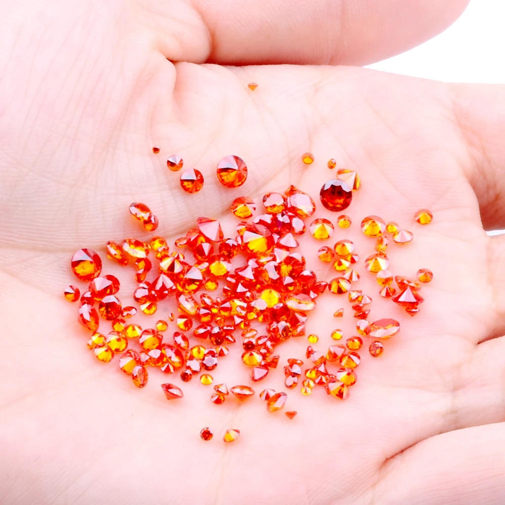 100pcs 1mm-4mm 5A And Mixed Sizes Round Beads Cut CZ Stone Brilliant Orange Color Cubic Zirconia Synthetic Gems stone