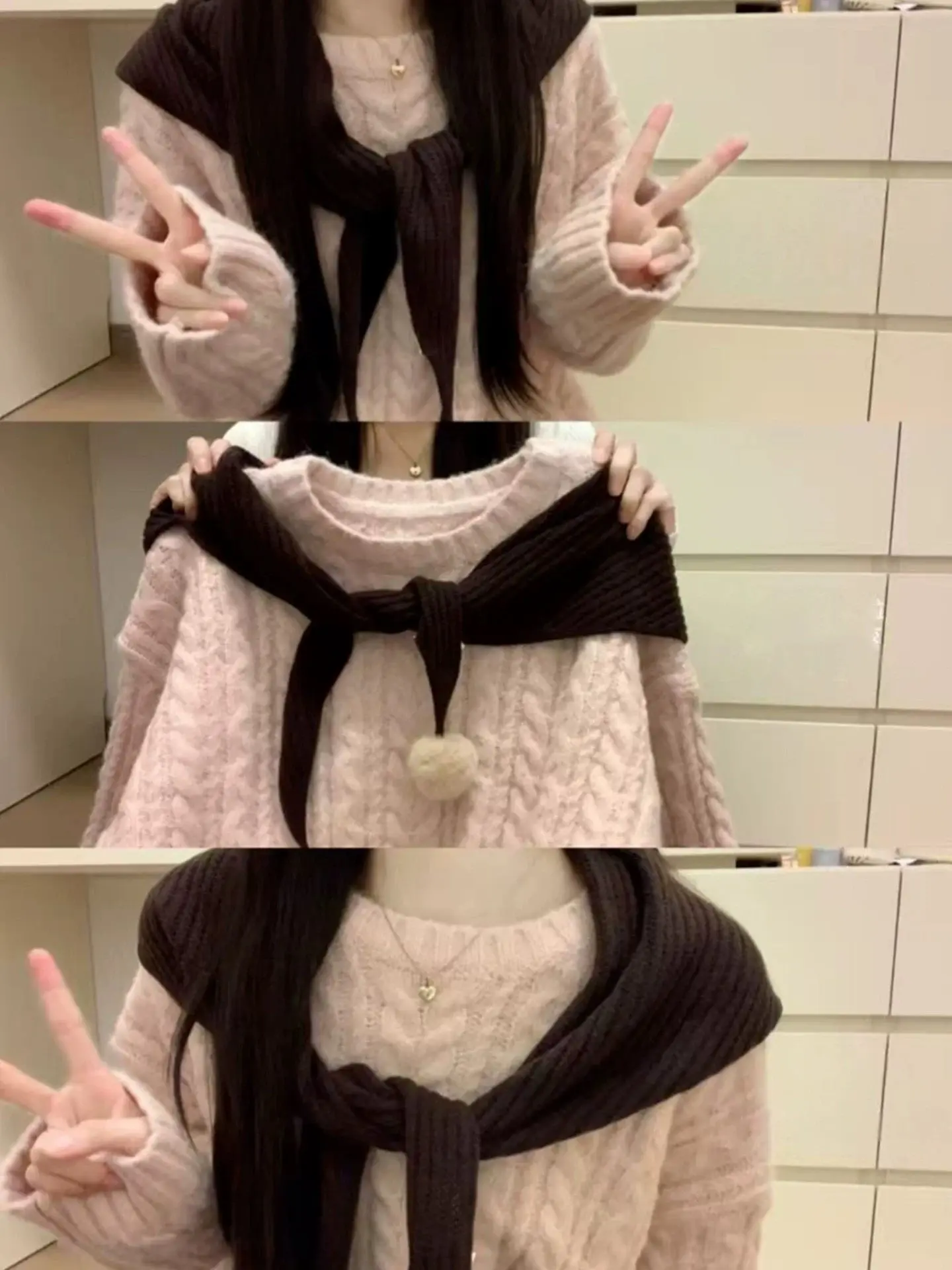 

Розовый вязаный свитер с узором «косичка» и теплый уютный комплект из двух предметов для женщин: длинный свитер и шарф