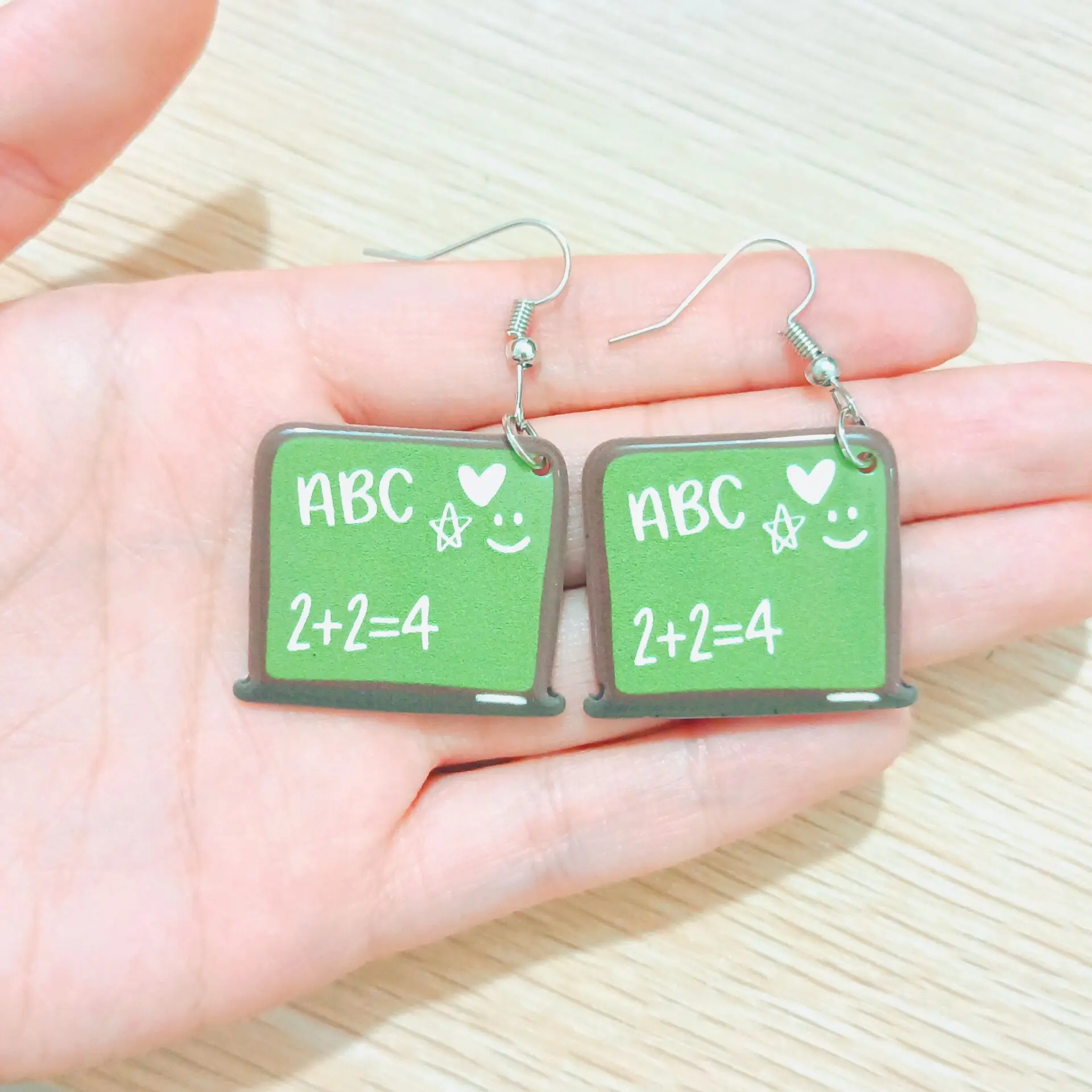 Double Sides Acrylic Teacher Blackboard Apple Rainbow Earrings for Women Owl Book Heart Ruler Ear Rings Teachers\' Day Gift