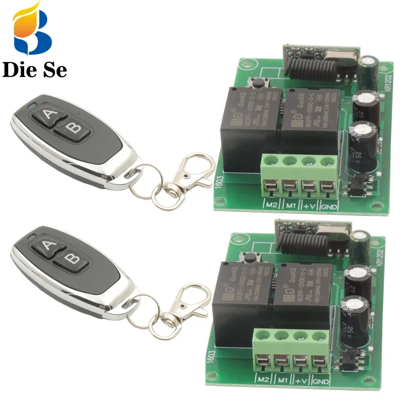 433MHz Universal Wireless Remote Control DC 12V 10A 2CH rf Relay Receiver and 2 Transmitters for remote Door/garage/motor switch