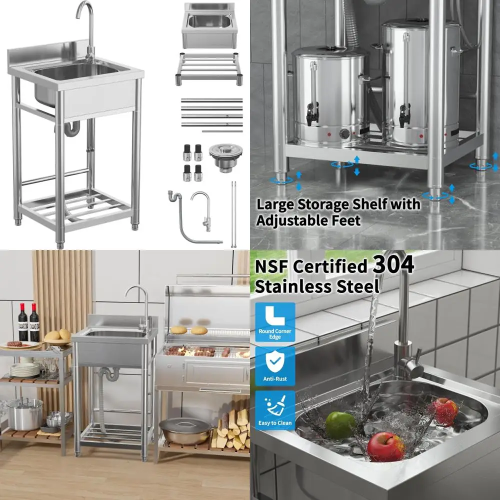 

Portable Outdoor Stainless Steel Single Bowl Utility Sink with Faucet, Ideal for Garage Laundry Use