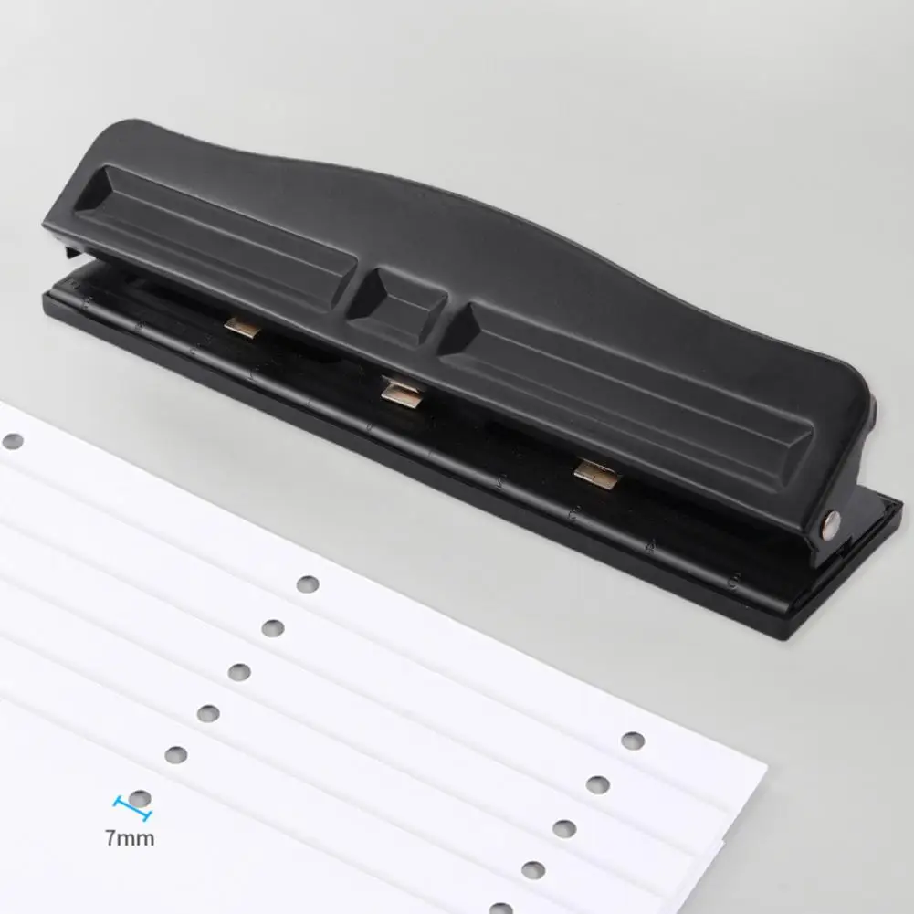 3 Hole Puncher Adjustable 8 Sheet Heavy Duty Metal Built-in Waste Chip Tray Anti-slip Base Desktop Manual Paper Punch