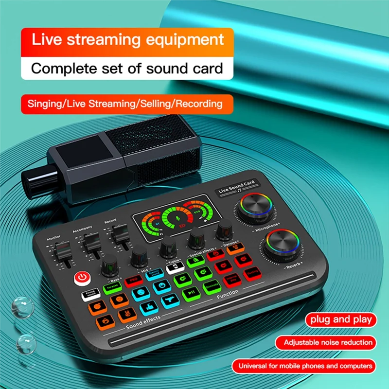 F999 Live Sound Card External Bluetooth Sound Cards for Computer PC Sound Board Mixer Noise-Reduction Mixers for Live Streaming