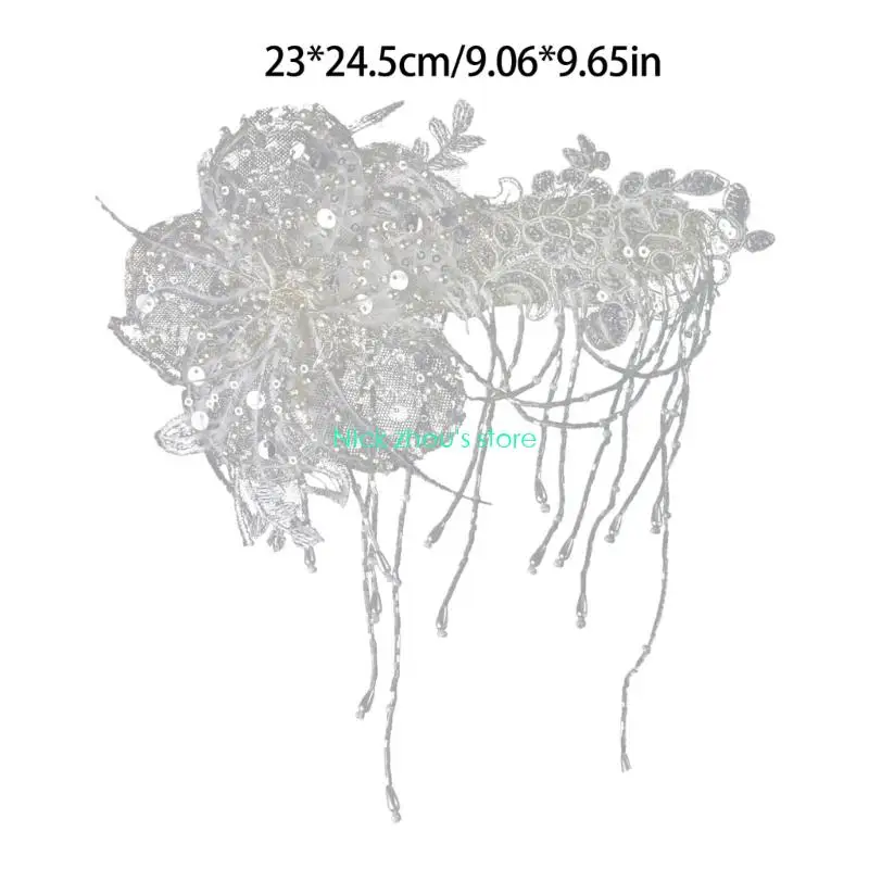 E15E حجاب شرابات العروس خفيف الوزن مع دانتيل ولمسات مطرزة متلألئة #6