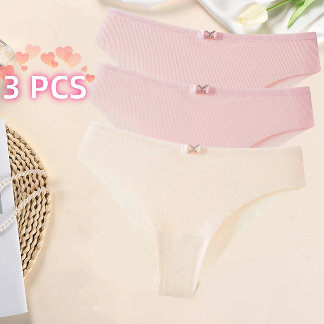 

Non-marking Briefs Women's Comfortable Breathable Decorative X Panties 3PCS New Women's Cotton Crotch Striped Ice Silk