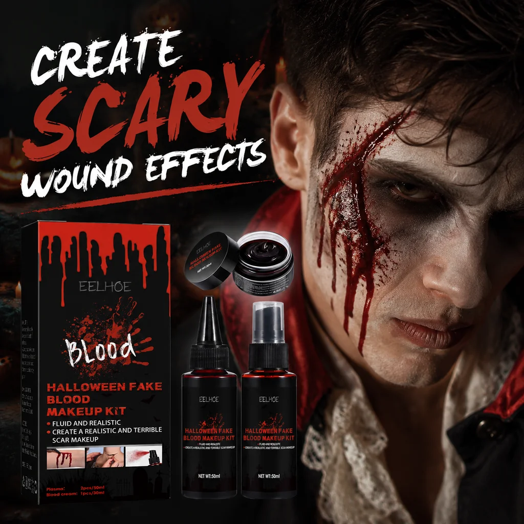 Halloween-Kunstblut-Make-up-Set, realistisch, sicher, abwaschbar, Bühnenblutflüssigkeit für Kostümpartys, gruselige Effekte, Cosplay, Gesichts- und Körperkunst – Detail 5