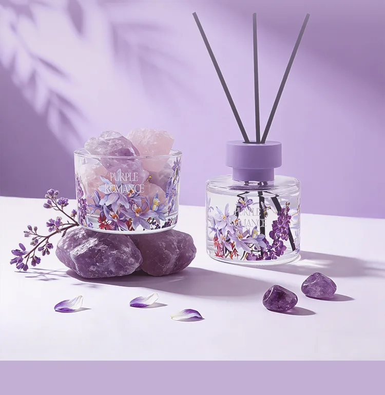 Purple aromatherapy gift box, natural diffuser stone ornament, premium sense fireless fragrance essential oil diffuser set