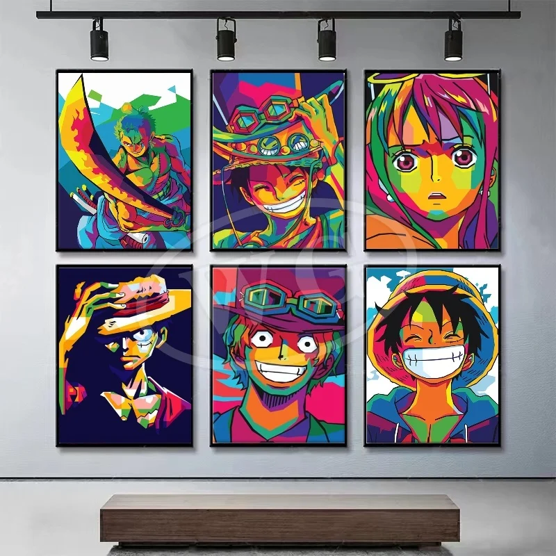 Póster de animación japonesa de One Piece Monkey D Luffy, pintura colgante, Mural de dormitorio de niño, imágenes decorativas de juegos para sala de estar