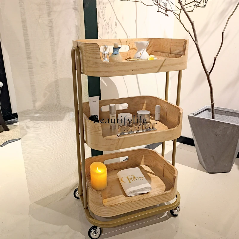 

High-End Beauty Solid Wood Stroller Nail Beauty Skin Management Special Shelf Light Luxury