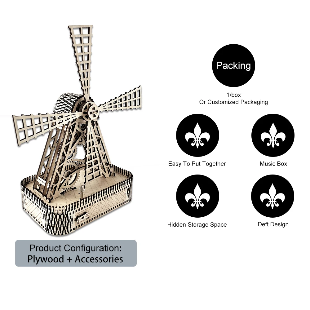 Wholesale Wooden Crafts 3D Puzzle Kit Wooden Windmill Crafts Educational and Fun 3D Puzzle Toys