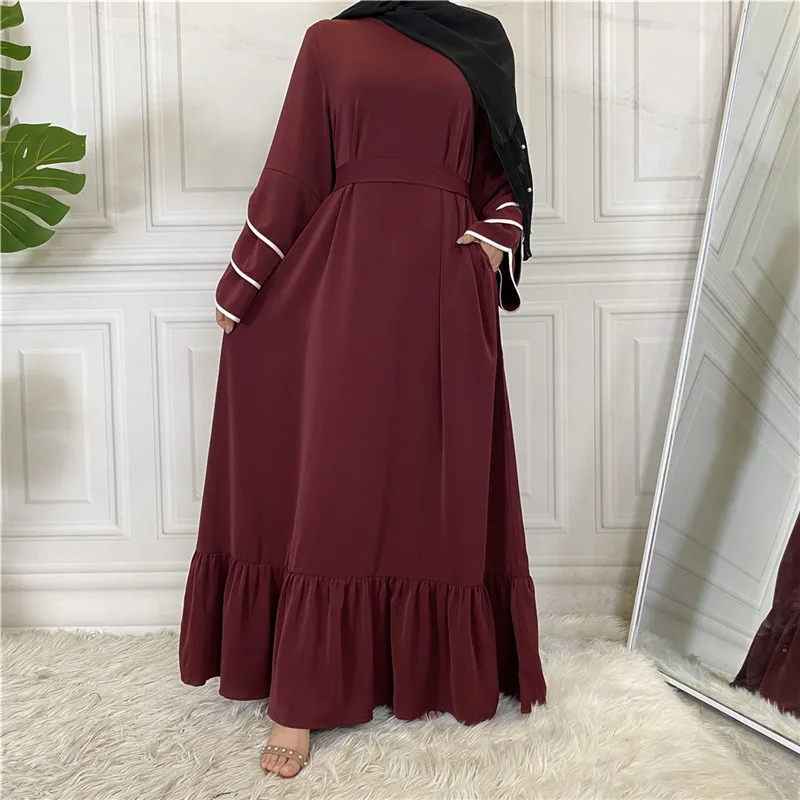 

Eid Ramadan Ruffles Abaya Muslim Women Loose Maxi Dress Fashion Dubai Kaftan Eid Arab Islam Robe Saudi Belted Jalabiya Vestidos