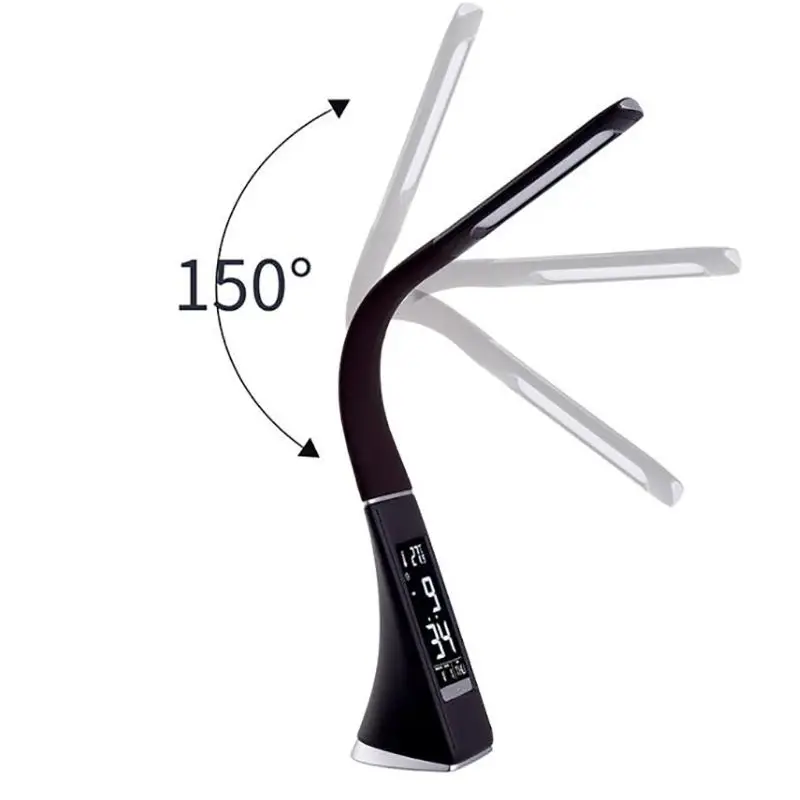 LED Eye Protection Table Lamp, Touch Control USB Reading Lamp with Thermometer, Clock, 3 Brightness Levels 360 Degree Rotation,