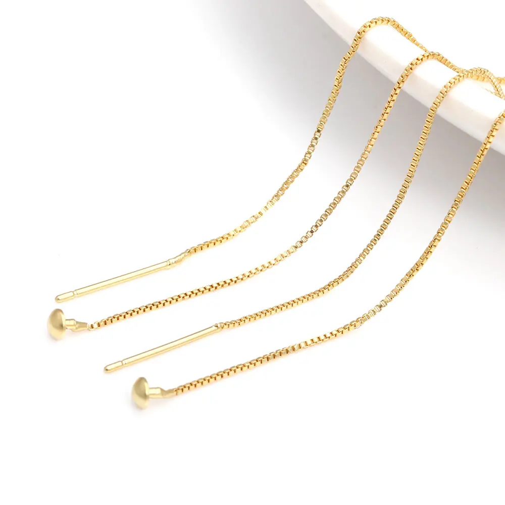 10PCS 18K Gold Color Silver Color Brass Stud Earring Line Connect Square Chain Jewelry Making Supplies Diy Findings Accessories