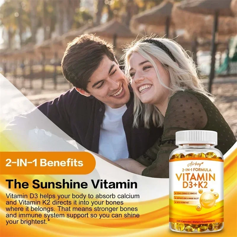 Vitamin D3 + K2 Capsules - Promote Bone Teeth and Skin Health Support Immunity
