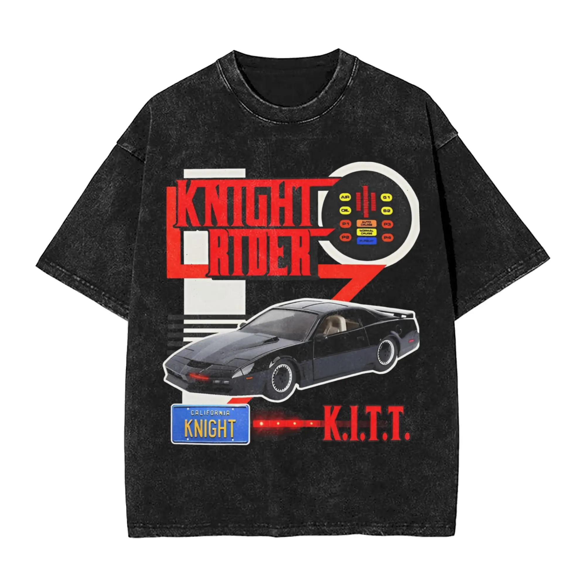 Novelty Knight Rider KITT Car Racing Vintage Washed Tshirts Men's Cotton Short Sleeve  O-neck Summer Tops Shirts