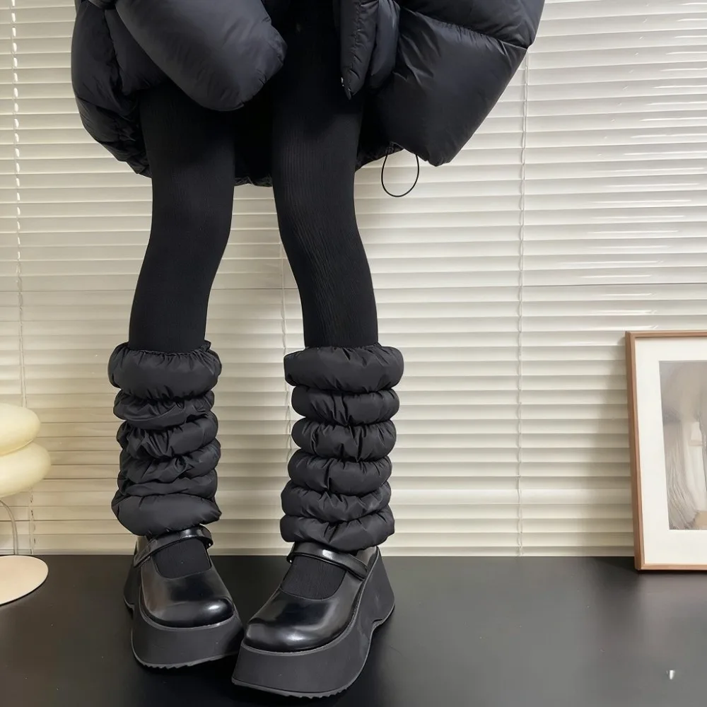 

Lolita Thickened Down Cotton Leg Warmers Fluffy Mid-calf Loose Socks Foot Cover Warm Wind Protection Boots Cover Women