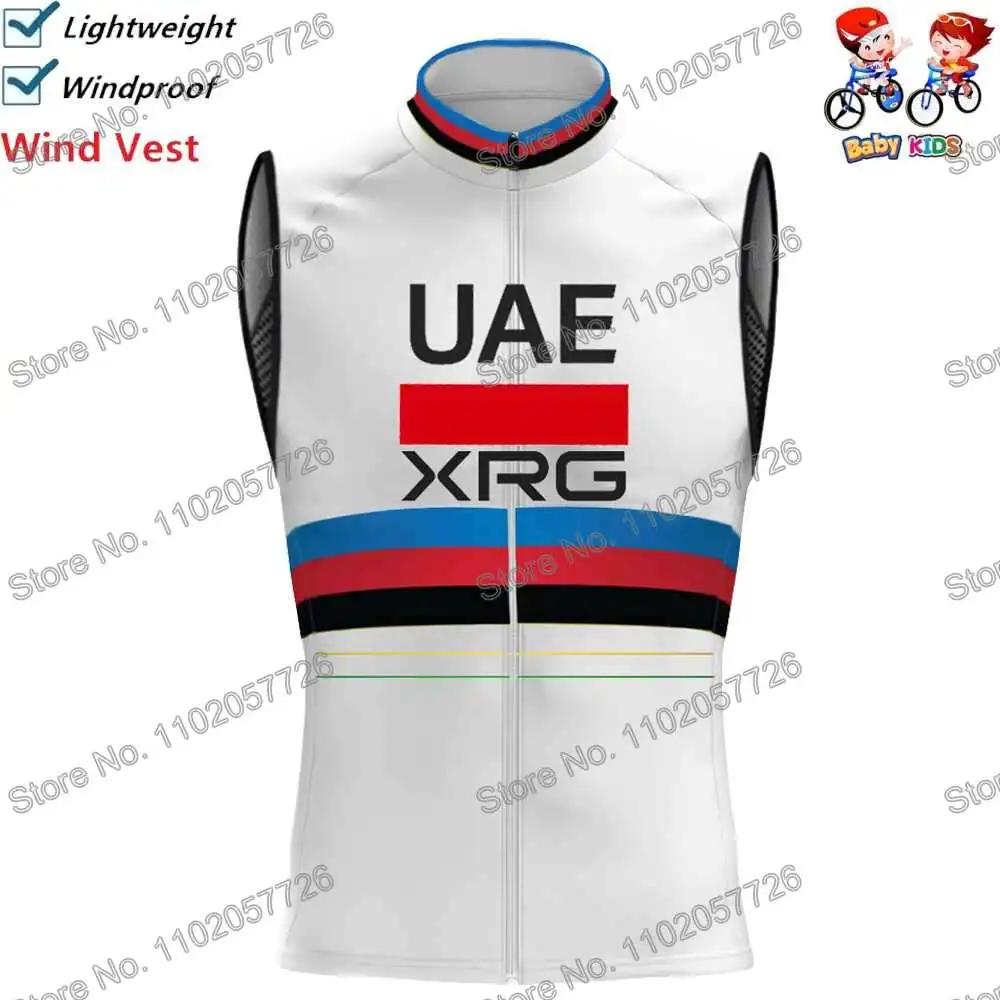 الأطفال UAE Team 2025 بطل العالم  سترة ركوب الدراجات سترة واقية من الرياح صيف سترة واقية من الرياح الأولاد قميص ركوب الدراجات على الطرق بدون أكمام دراجات جبلية بنات سترة ركوب الدراجات ملابس رياضية