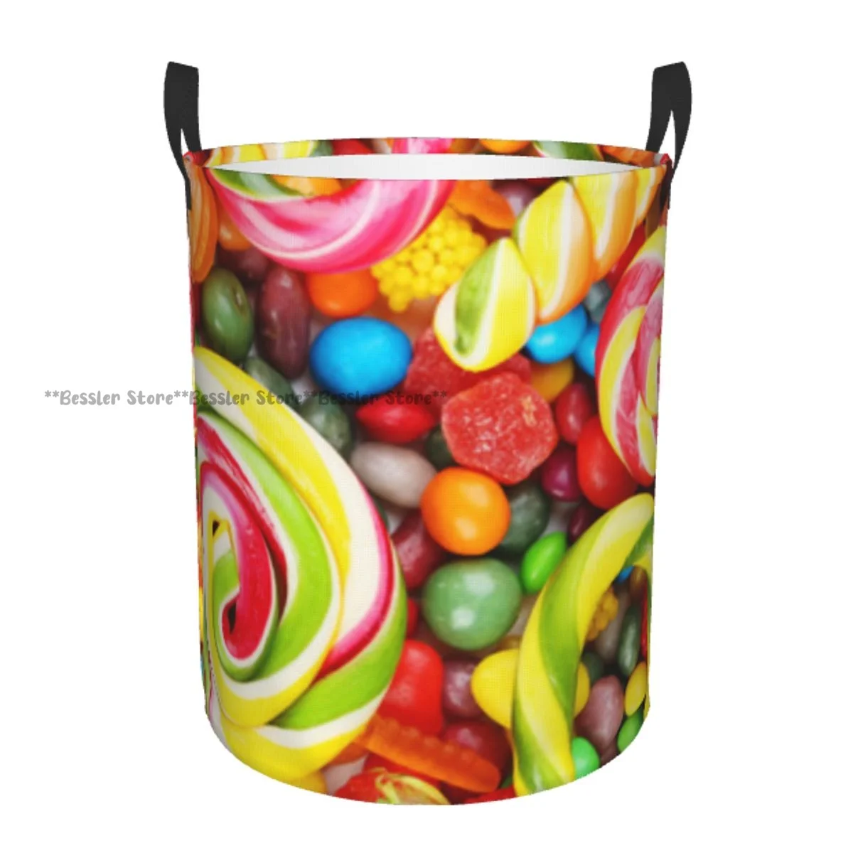 

Laundry Basket Fruit Candies Background Round Storage Bin Collapsible Hamper Clothes Bucket Organizer
