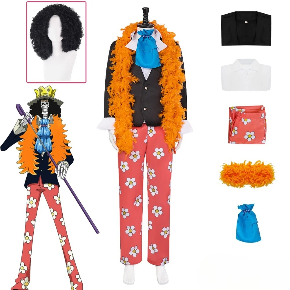 Disfraz de Anime Soul King Brook, disfraz de Burukku, uniforme de esqueleto, traje con peluca, fiesta de Halloween, traje para actuación en escenario para hombre y mujer