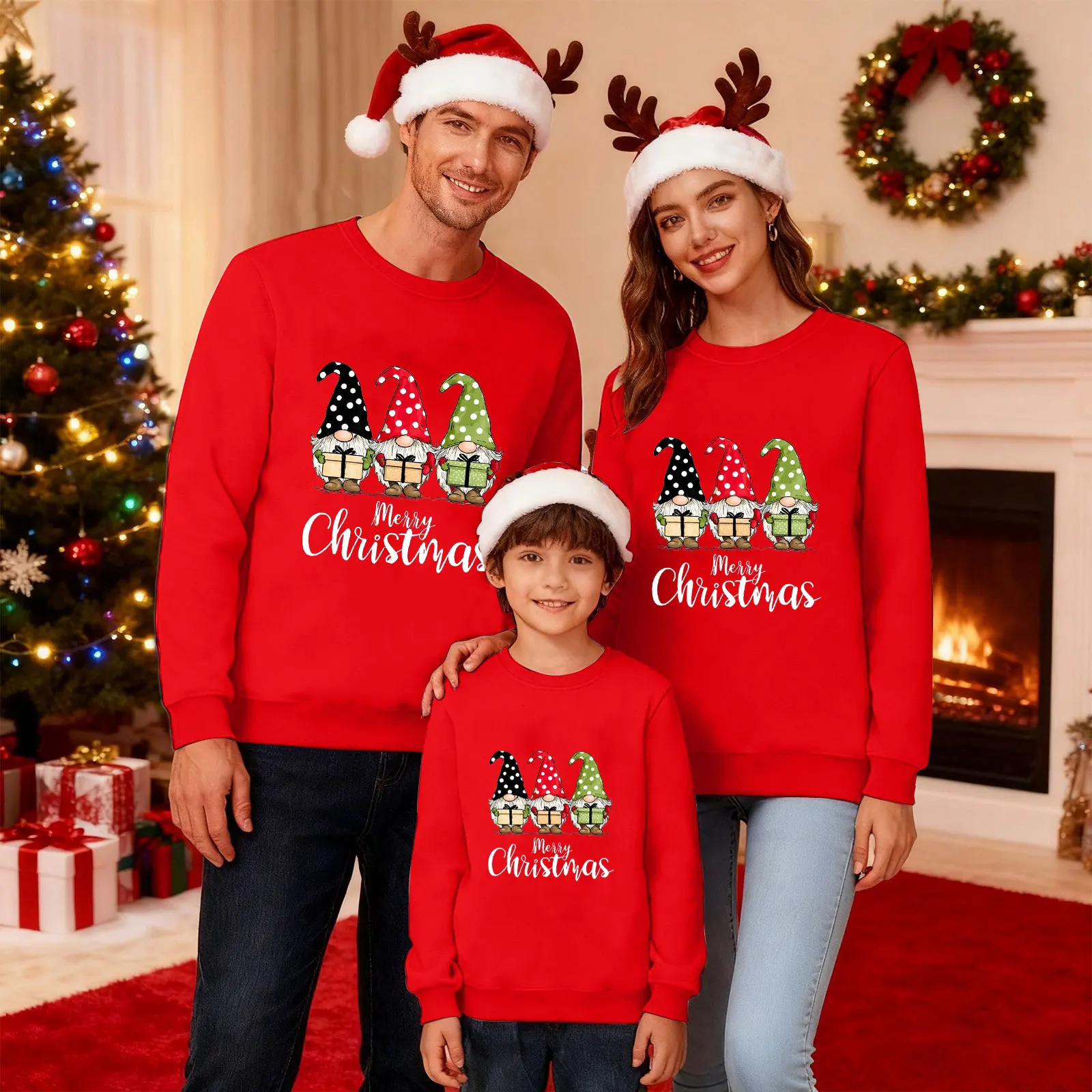 

Christmas Sweatshirt Cute Print Family Long Sleeve Round Neck Hoodless Top Pajama Party Homewear Pijamas NavideñAs Familiares