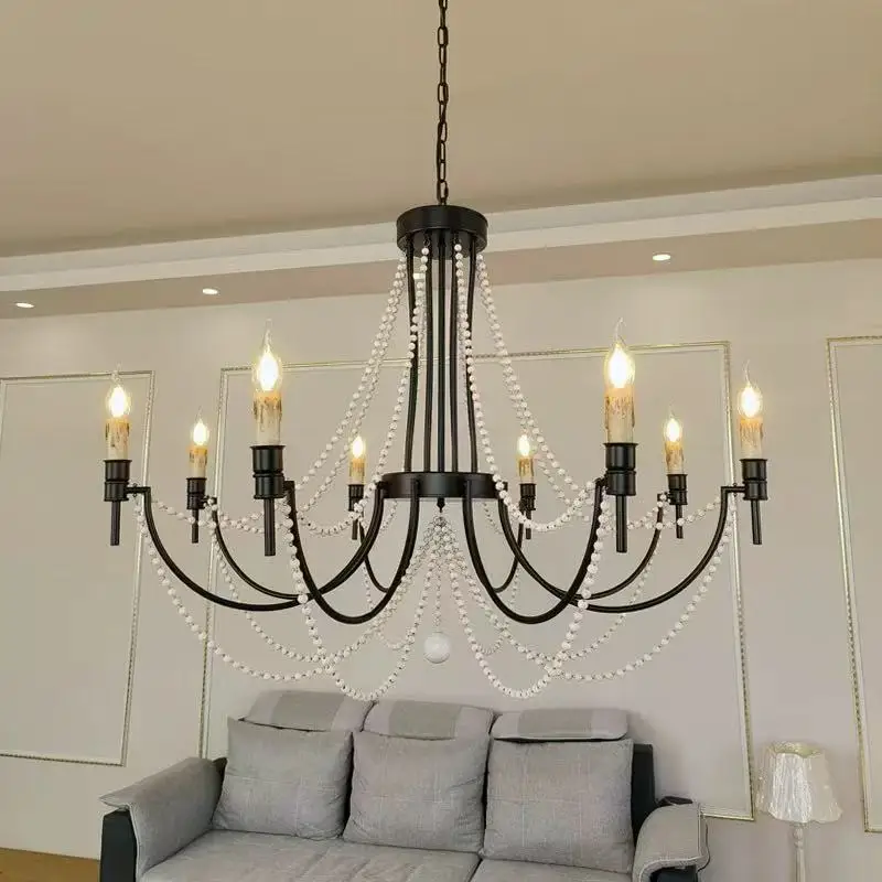American retro living room bedroom dining room lamps, French country pastoral homestay dining room antique candle chandelier
