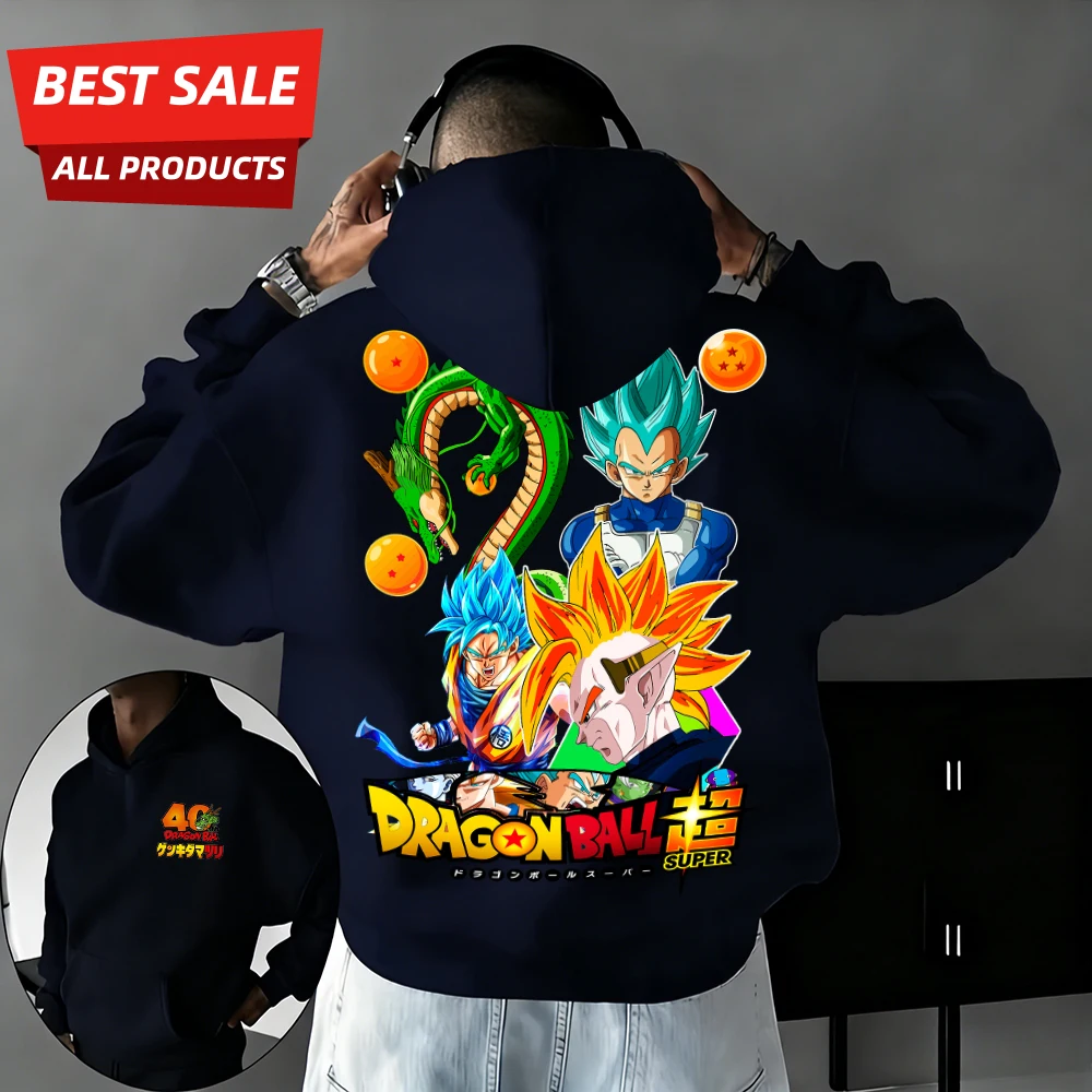 

Новая толстовка унисекс из 100% хлопка с принтом аниме «Драконий шар», к 40-летию, с изображением Вуконга и Супер Сайян, осенне-зимняя коллекция 2026 года, увеличенный размер, повседневная