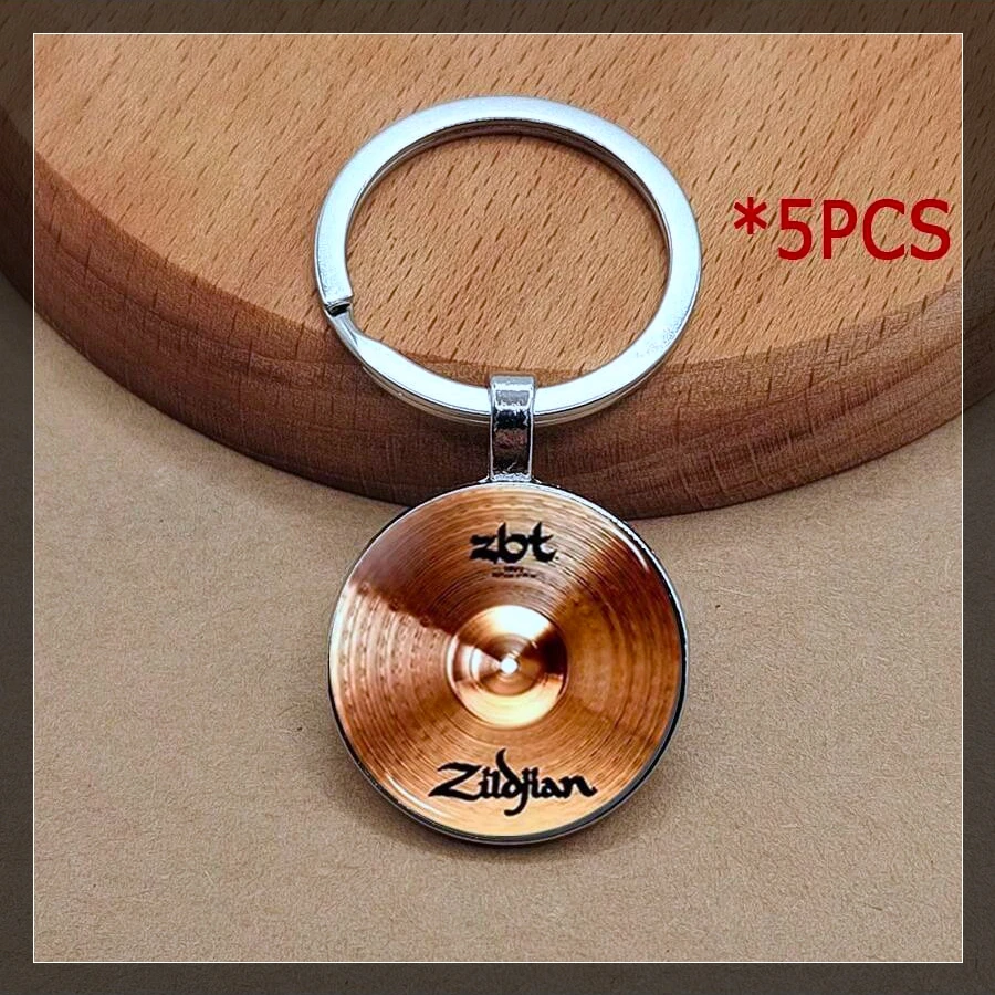 5pcs Drummer's cymbal disc pattern circular pendant keychain lobster ring fashionable Christmas gift