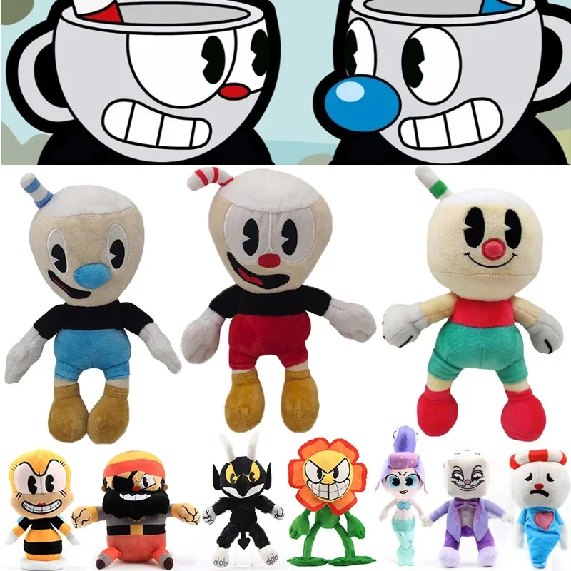 Cuphead Plush Toys Mugman The Chalice King Dice Soft Stuffed Dolls Game Cartoon Plushies Pillow Kids Birthday Christmas Gifts