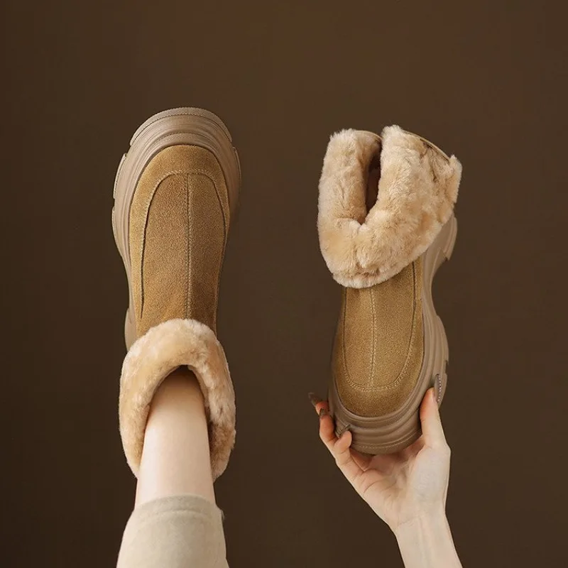 

Women's Cotton Shoes Warm Fashion 2025 Fall and Winter Round Head Muffin Bottom High-heeled Boots Padded Thick Snow Boots