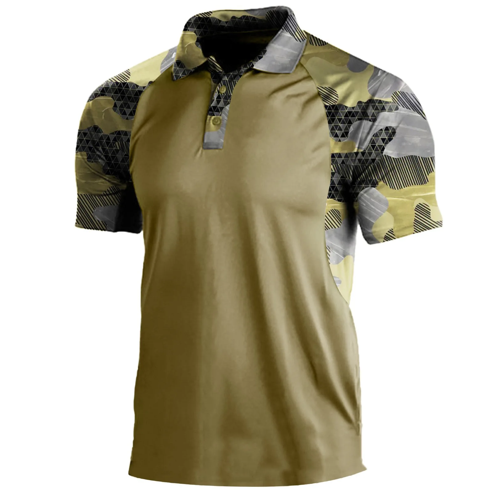 Summer Print Polo Shirts Men Fashion Camouflage Patchwork Short Sleeve Polos Outdoor Sports Fitness Tops Mens Breathable Tees