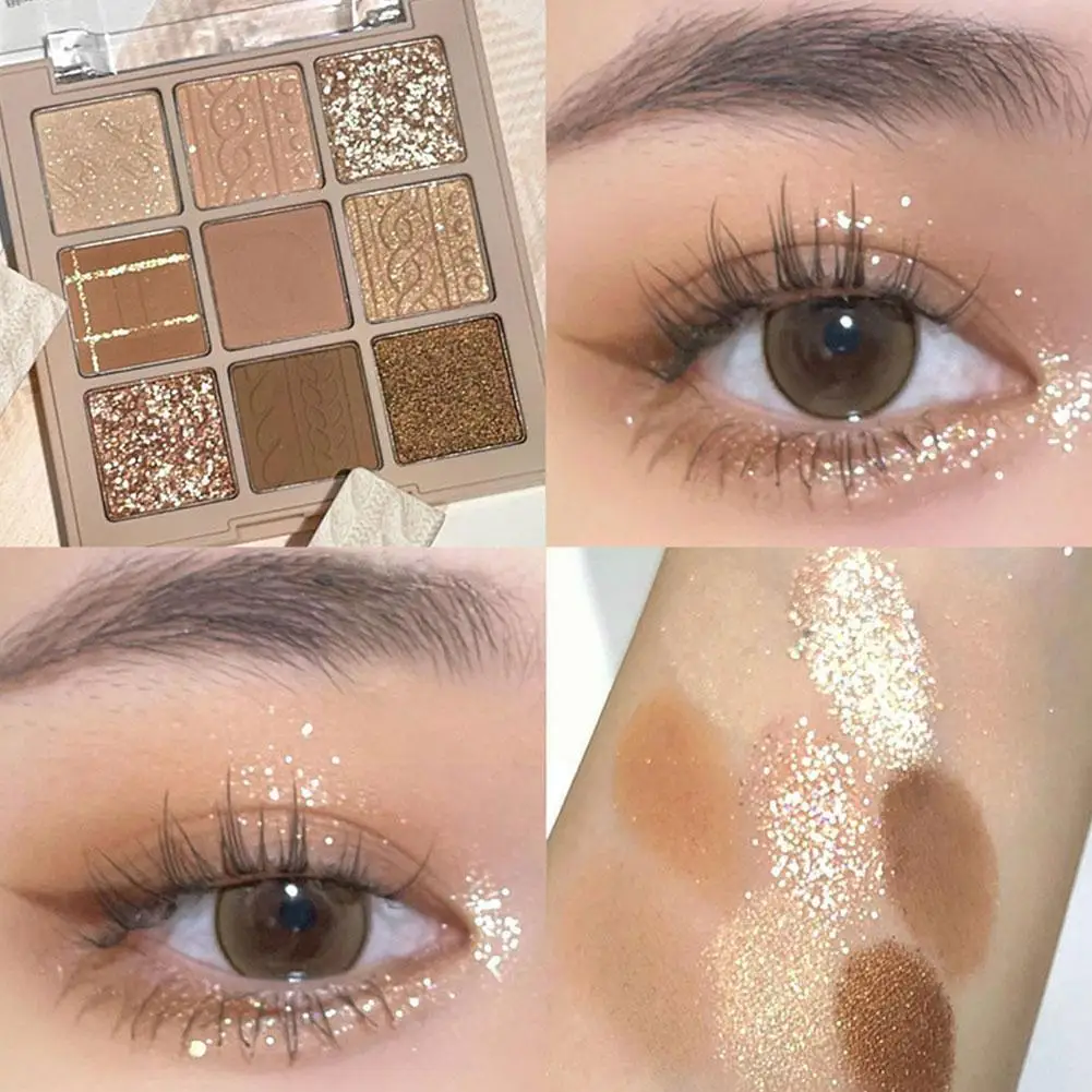 Neue 9 Farben Perlmutt Glitter Lidschatten Palette Schimmer Palette glänzend aufhellen matt Puder Make-up Pigment Schatten wasserdicht