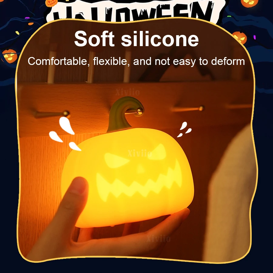 Halloween Pumpkin Lamp Super Soft Silicone Pumpkin Lamp Kids Toy Gifts Safety Portable Pumpkin Light for Bedroom Halloween Decor