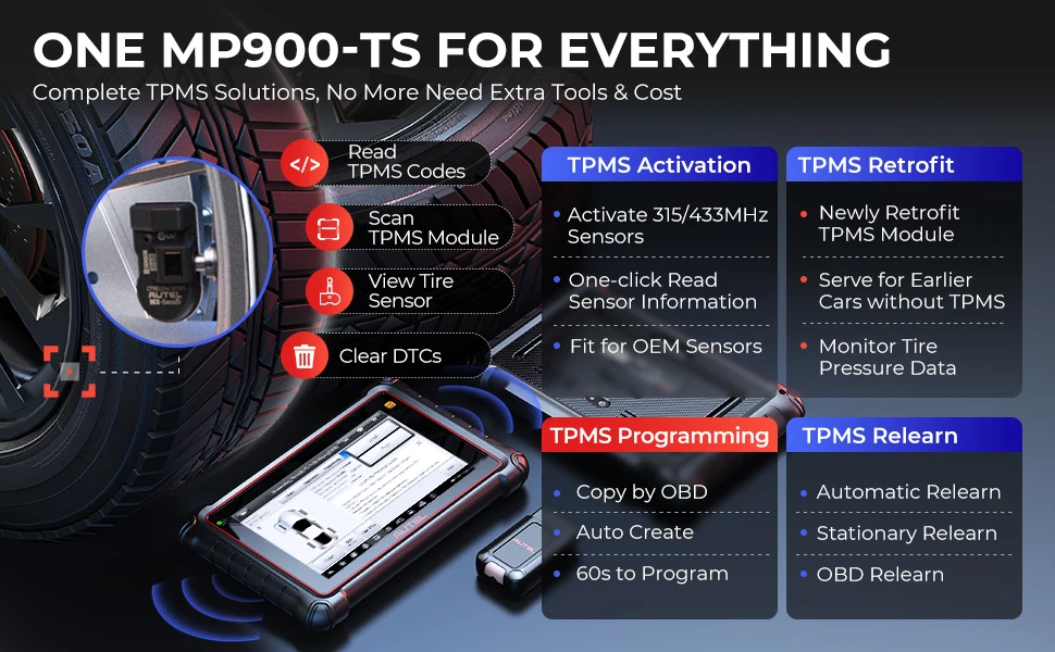 Autel MaxiPRO MP900TS MP900 TS OBD2 Diagnostic Scanner TPMS Programming Coding Tools 8 inch 40 Service