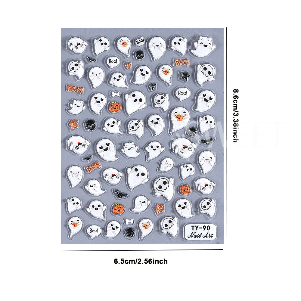 2 個 5D ハロウィンゴーストネイルステッカーカボチャネイル Silder 雪片ネイルデカールクリスマスネイル用品マニキュア装飾